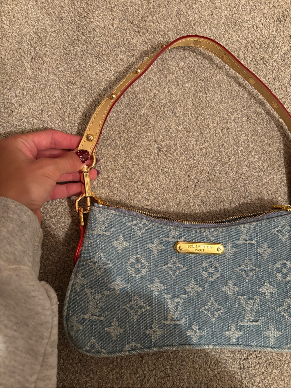 Louis Vuitton Light Blue Denim Monogram Shoulder Bag with Natural Leather Trim